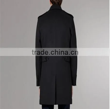 2017 Tailored Black Fashion Design Back Vent Slim Fit Mens Cashmere Men Coat