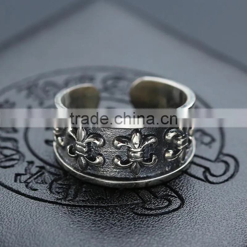 Personalized cool punk jewelry adjustbale sterling silver flower ring for man