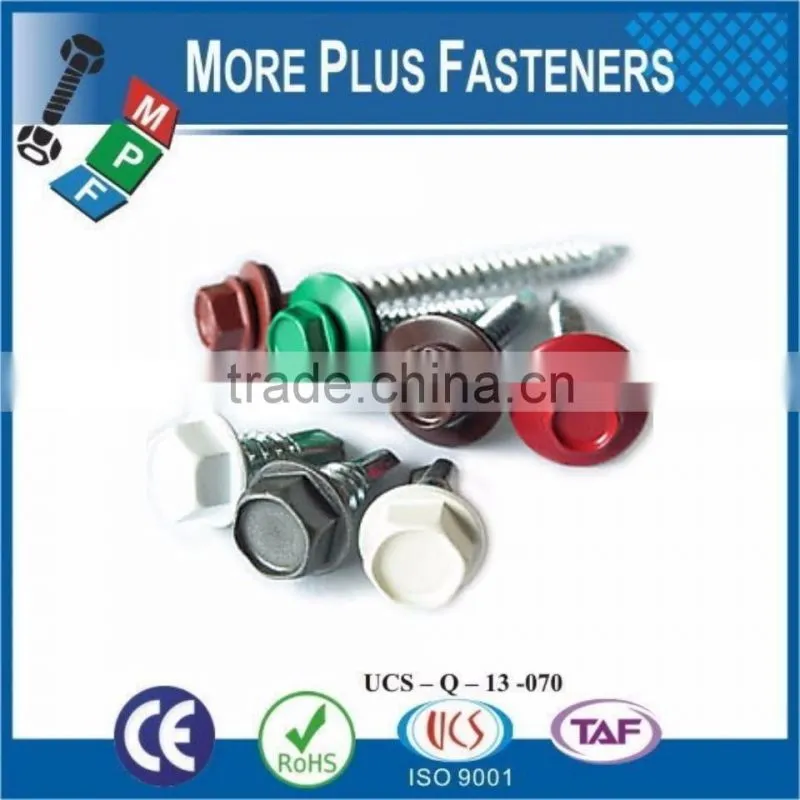 Made in Taiwan Painted Head Hexagon Flange with Bonded Washer Self Drilling Roof Screw