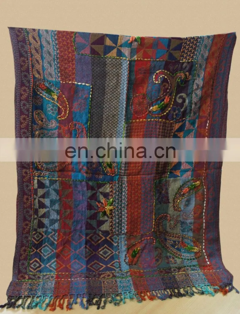 100% Wool jamawar shawl with fancy wool embroidery