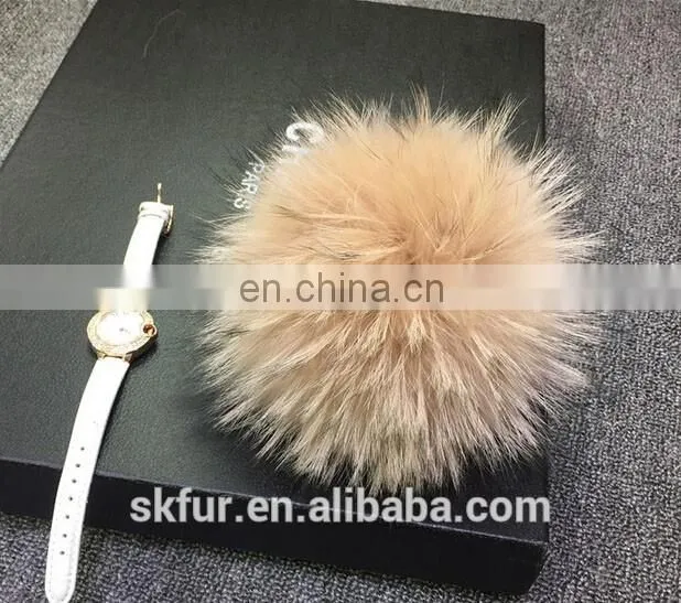 100% Real raccoon fur pompom keychain