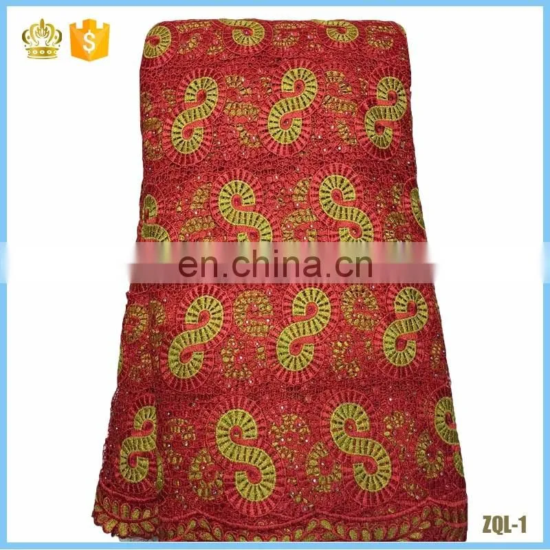 2016 Cheapest guipure lace fabric, high quality african cord lace fabric with stones L16022202