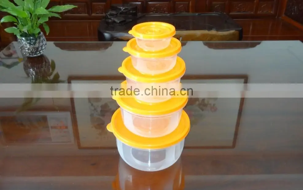 Popular 5 pcs set round plastic food storage container