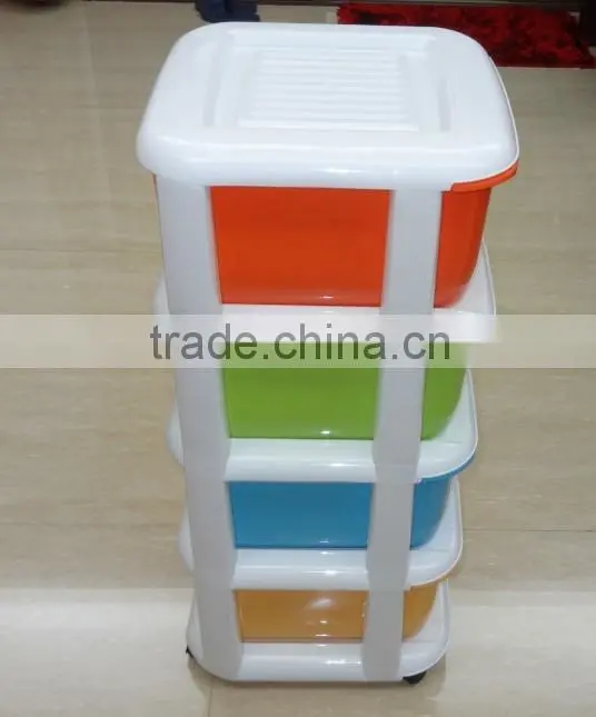 5 tier removable plastic storage drawer or cabinet with wheels