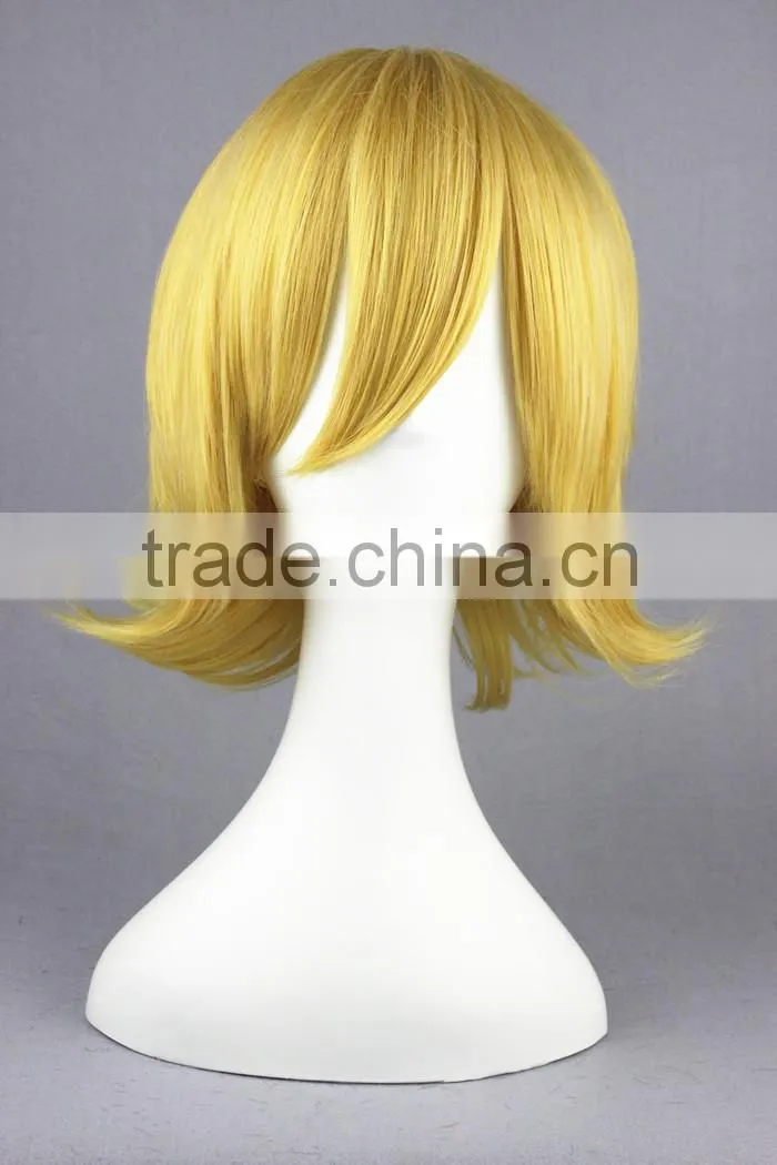High Quality 35cm Short Straight Golden Synthetic Anime Wig Cosplay Costume Hair Wig Party Wig