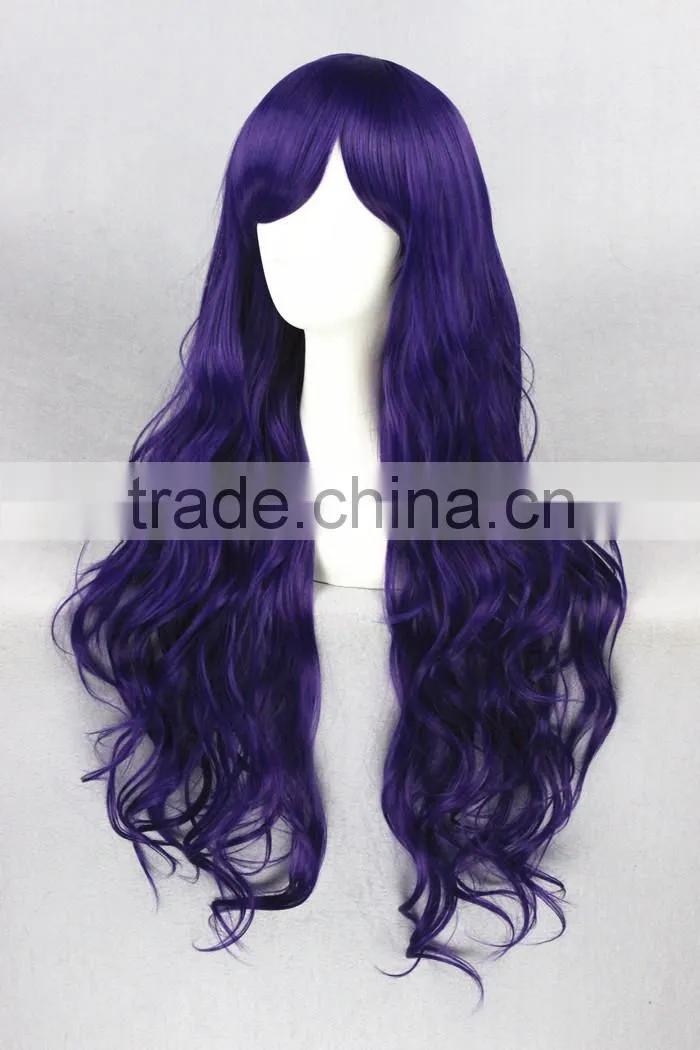 High Quality 80cm Long Curly Dark Purple Synthetic Anime Lolita Wig