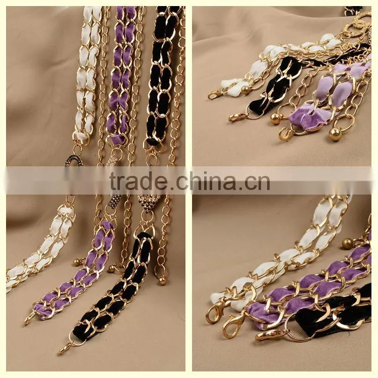 Accessories factories women white ribbon gold waist body chain belt