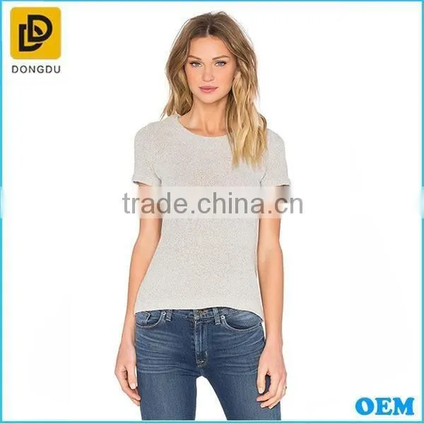 Comfortable knitted one color simple women grey color t shirt