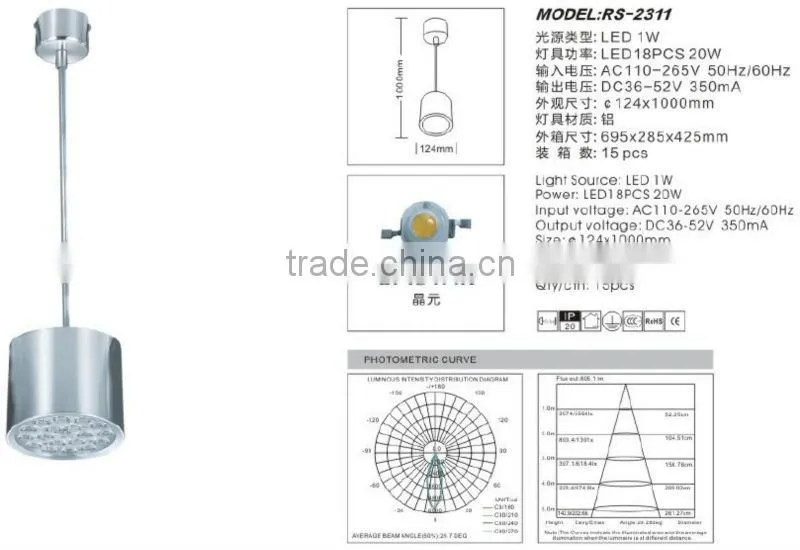 Ronse 18*1W aluminum led hanging light silver housing diving room(RS-2311)