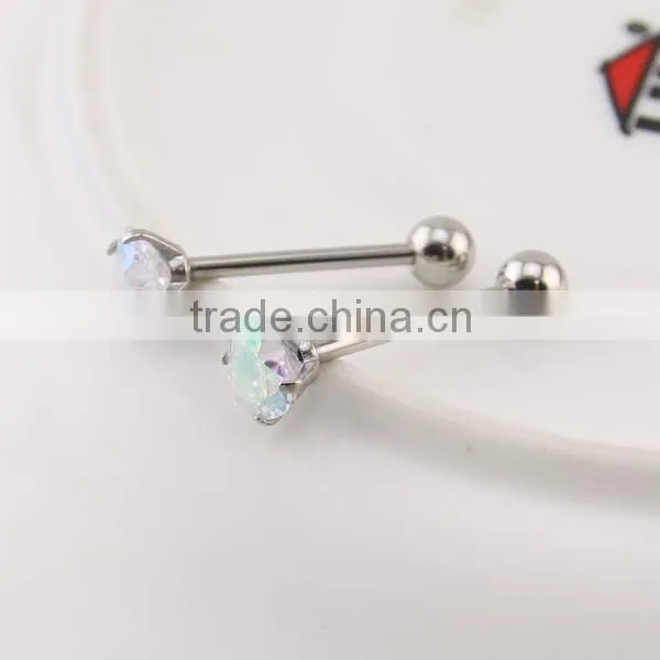 surgical steel straight barbell piercing fashion unique diamond tongue ring