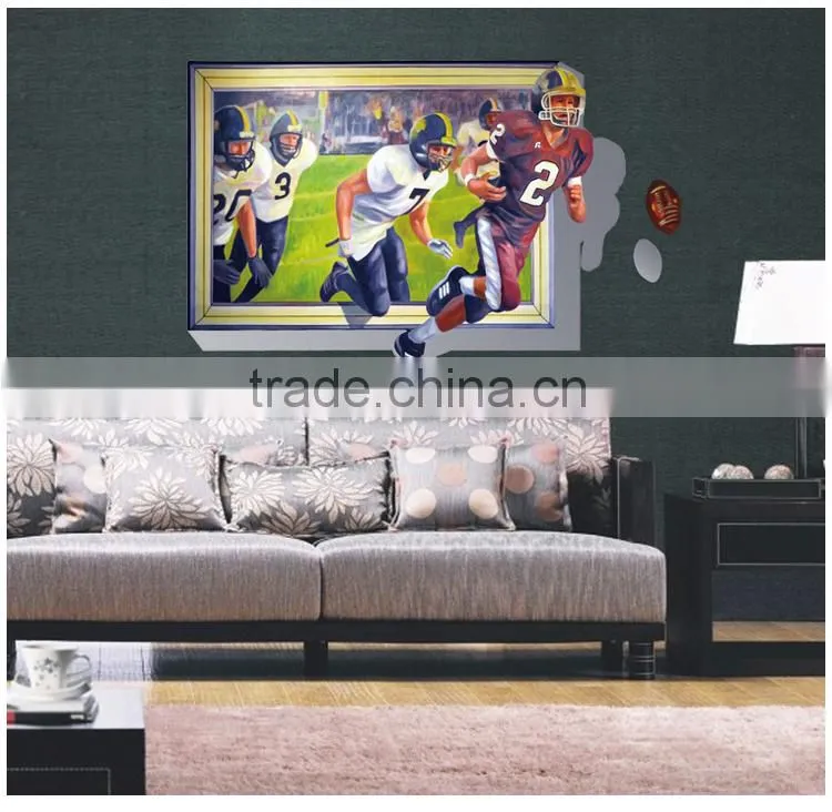 UV printed 3D sports Rugby football player window wall sticker
