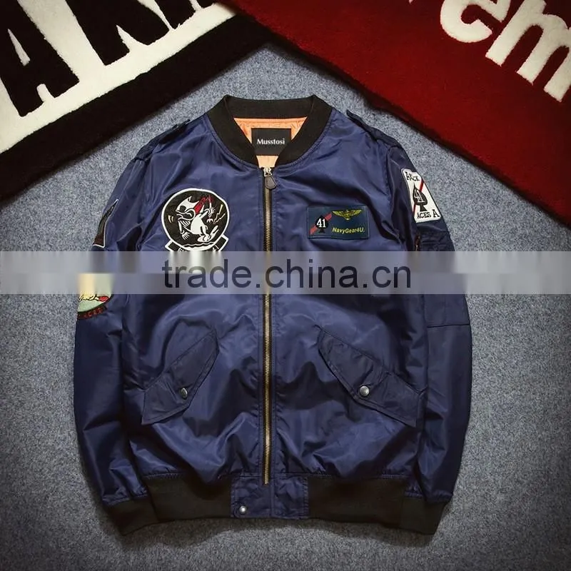 2016 Fashion Quality Embroidered Baseball Jacket for Men's Military Air Force Bomber Jacket Wholesale