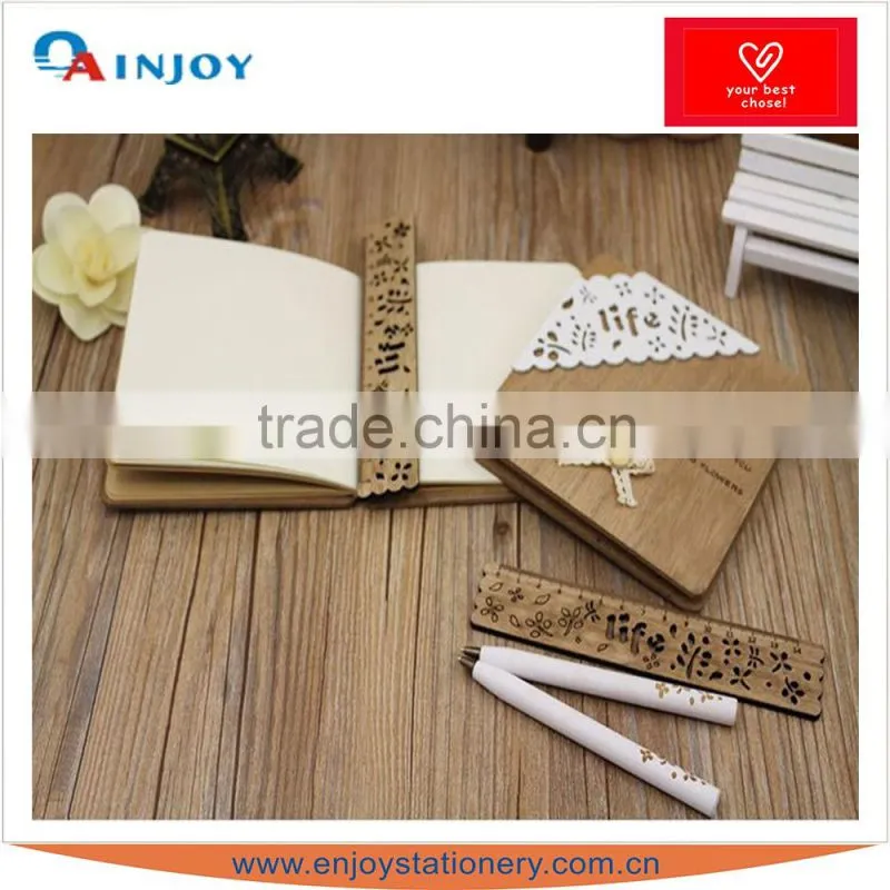 WOOD COVER NOTE BOOK WITH REIN PEN