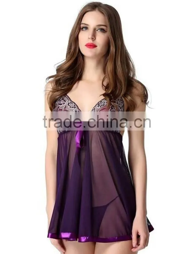 Lace Splicing Dress With G-String