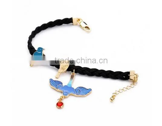>< SW16643 Exquisite Cute Blue Enamel Rope Bird Charm Bracelet /