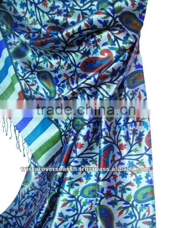 High quality multi color screen print silk modal shawls