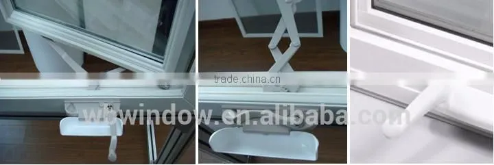 Two panel PVC crank arch grill window,excellent insulation PVC crank opening window,grills design manual crank open window
