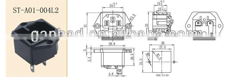 2Pin non grounding socket with fusehold&VDE UL approved AC power socket