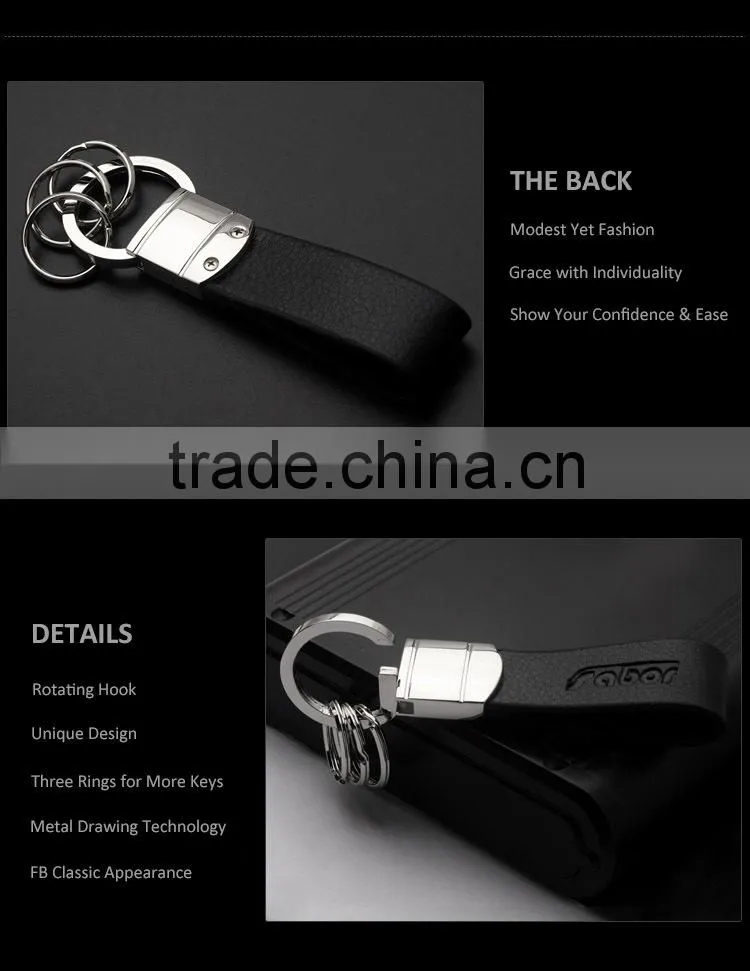 Custom Engraved Logo Three Rings Leather Keyring