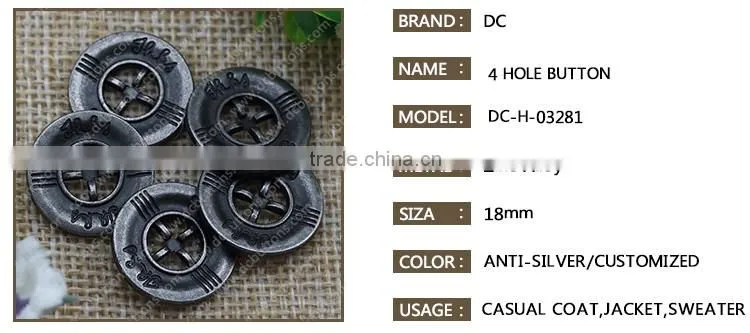 Silver Metal Two Eyes Sew Button,Metal Buttons for Jackets