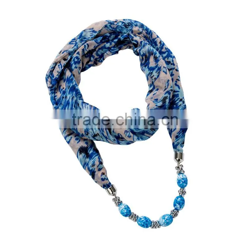 Shabby Chiffon Scarf necklace decorated with glass beaded ornaments chain