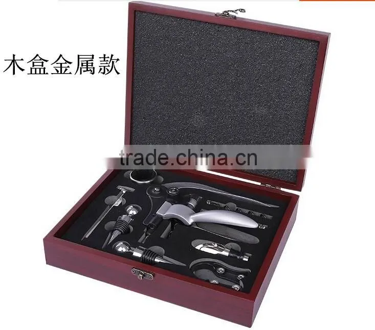 Promotional AUGUST 9pcs in one wooden wine box wine opener corkscrew set