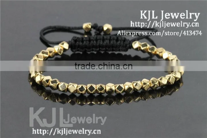 KJL-A0250 wholesale tiny 24k gold faceted beaded macrame braiding bracelet for gift