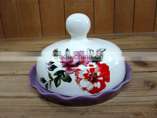 Cute 6 Ceramic Tea Coffee Cups with Purple Ceramic Tray Set for Home/ Office
