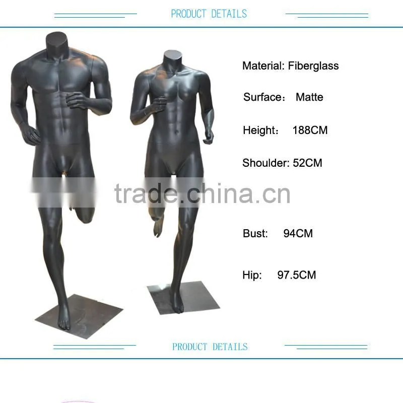 Black Matte Muscle Fiberglass Stand Mannequin Sport For Sportwear Display