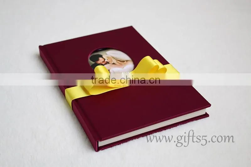 Elegant red violet Silk Covor Wedding Guest Book with you own photo