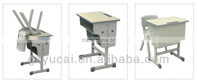Adjustable wooden single school desk and chair