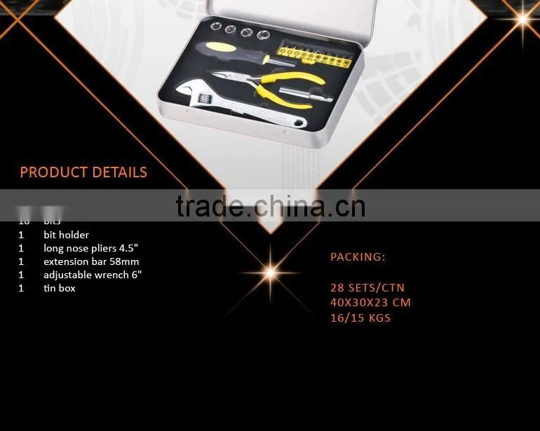 19Pcs High Carbon Steel Tin Box Tools Set
