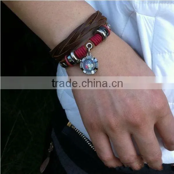 retro fashion punk style genuine plain leather bracelets with plate shaped drop