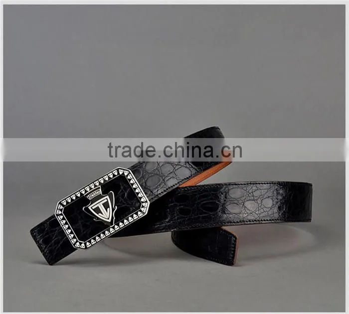 Classic Handmade Men Genuine Crocodile Leather Belt Black with Stainless Steel Buckle