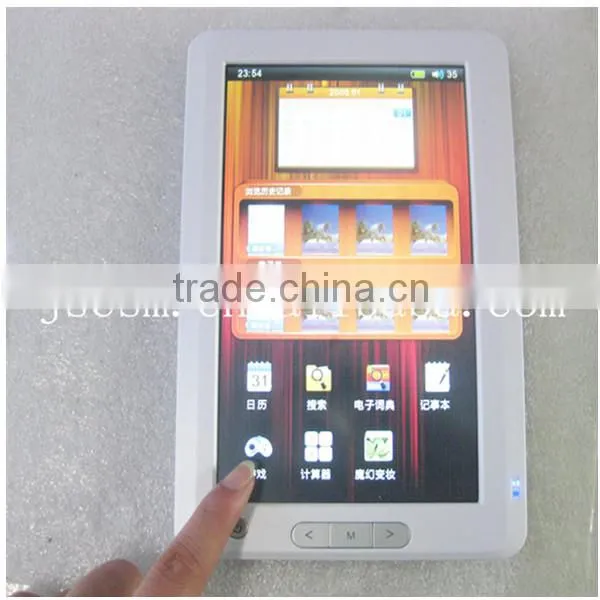 HOT! 7 touch ebook with multifunction and TFT screen 800*480 high resolution 720P video file supported made in china