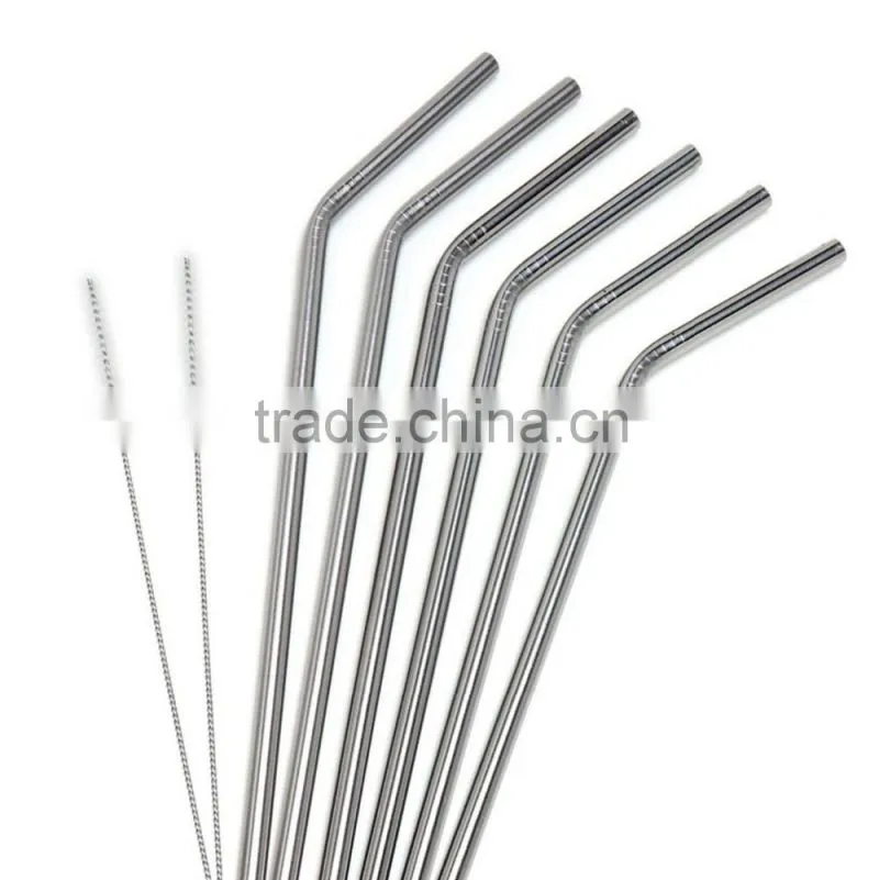 Hot Sale Stainless Steel straws for drink 6 Pcs with 2 Cleaner brush Cleaning Brush Included