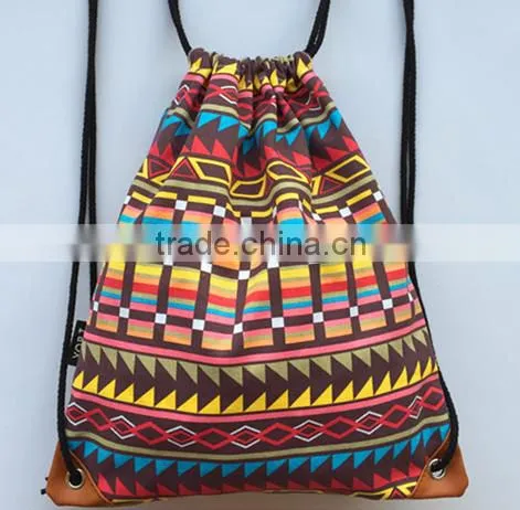 Printing women drawstring bag canvas string backpack(CAS16-009)