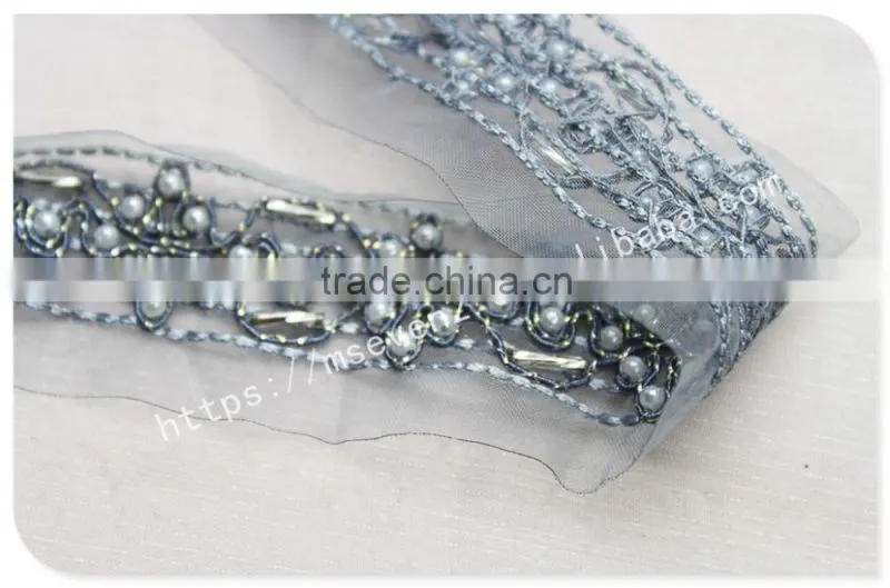 Beautiful design 4cm width guipure embroidery french beaded lace for dress