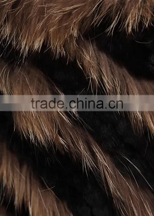 Fashion black and grey stripe knitted rabbit and raccoon cappa