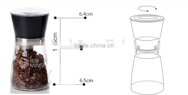 manual glass mini Pepper grinder mill kitchen tools glass Pepper grinder