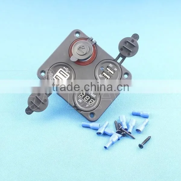 Four Hole Panel Car Cigarette Lighter Plug Power Socket With Timer And USB Charger Socket