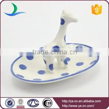 Handmade custom sika deer embossed wedding ceramic ring dish