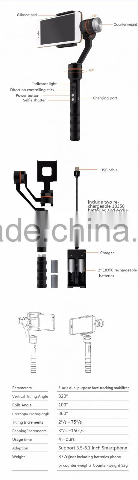 Hot Bluetooth Handheld 3Axis Face Tracking Stabilizer For Mobilephone/Camera Photographing,Dual Purpose Professional Stabilizers