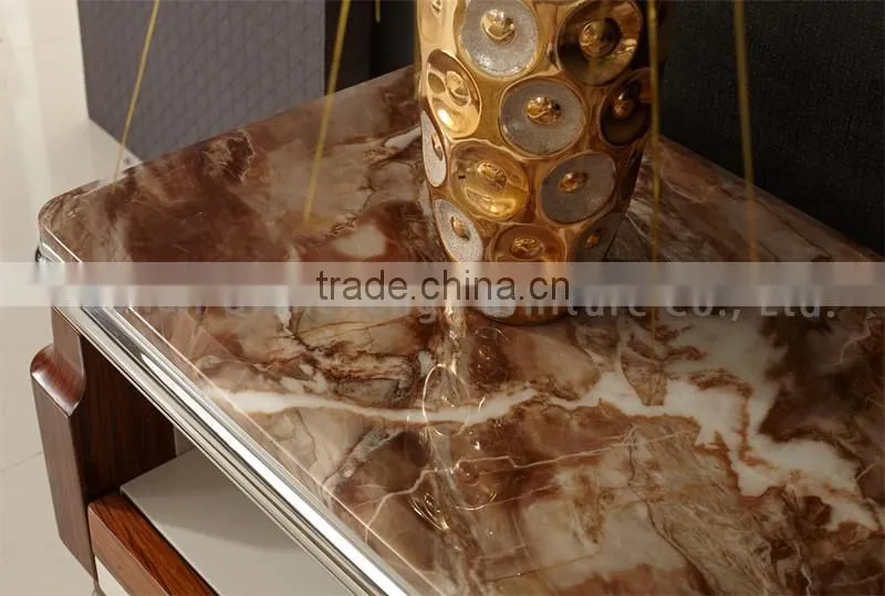 Fashion wooden led tv stand furniture with showcase marble top