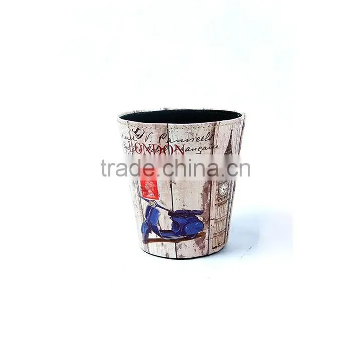 London Print Waste Bin Faux Leather Open Top Standing Trash Can