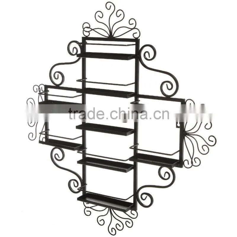 Wall Mounted Black Metal Scrollwork Decor 9 Shelf Nail Polish Stand Display