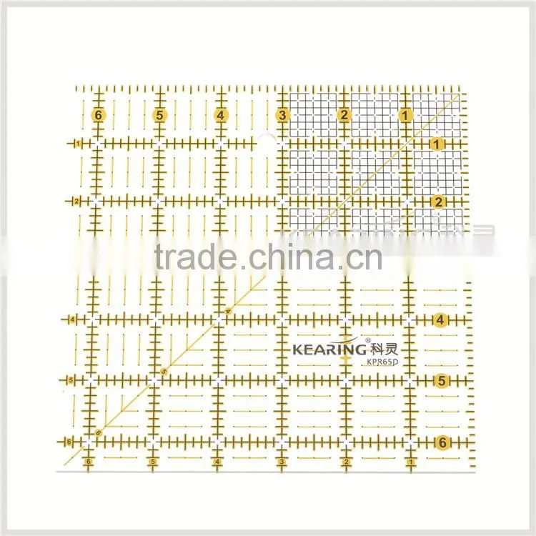 Kearing China factory direct sell transparent plastic patchwork acrylic ruler ( 6.5'' * 6.5'' ) & quilt sew ruler # KPR65D