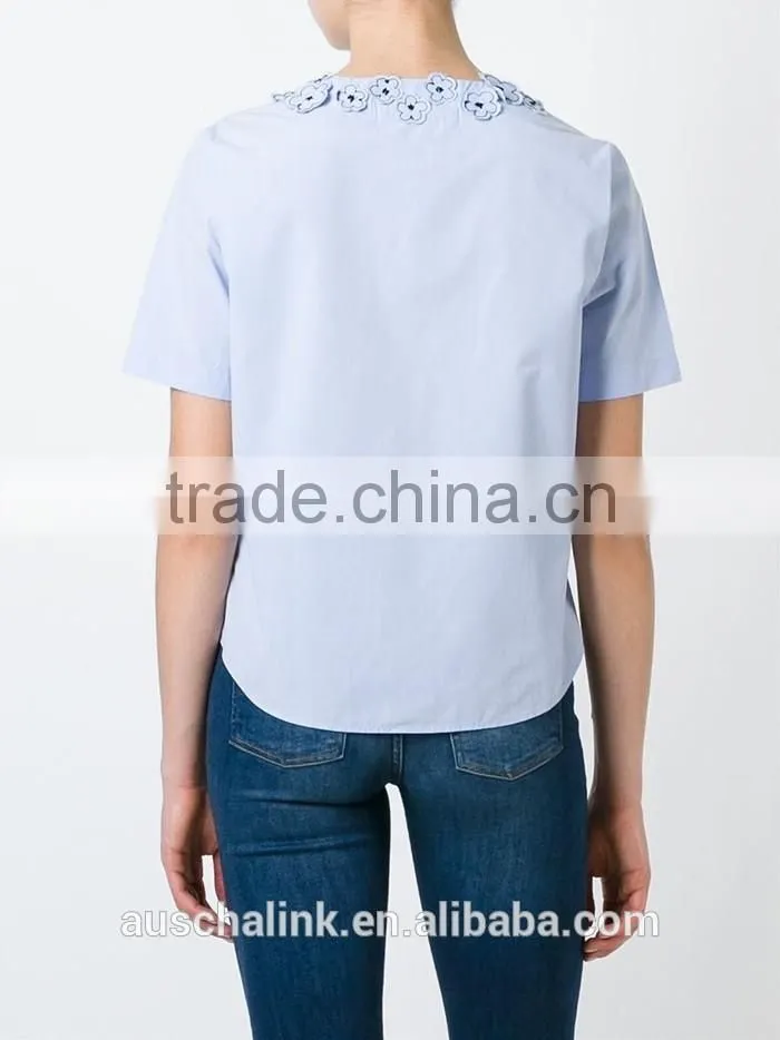 100% cotton girls flower embroidery shirt OEM service