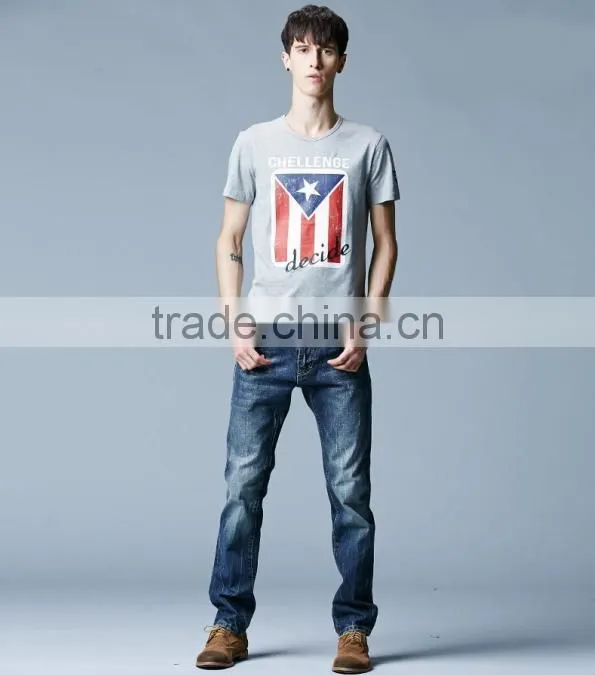 Round neck Men 100% custom t- shirt flag print T-shirt