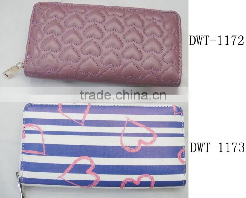 Hot stripe PU leather 2016 Lady new popular heart wallet